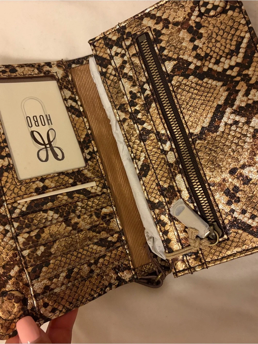 Snake-Print Wristlet Wallet in Brown